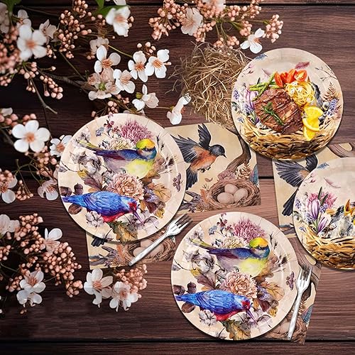 Miniatura 5 de 96 piezas de decoración de fiesta de pájaros, platos de fiesta de pájaros, servilletas, tenedores, juego de vajilla para fiesta de cumpleaños