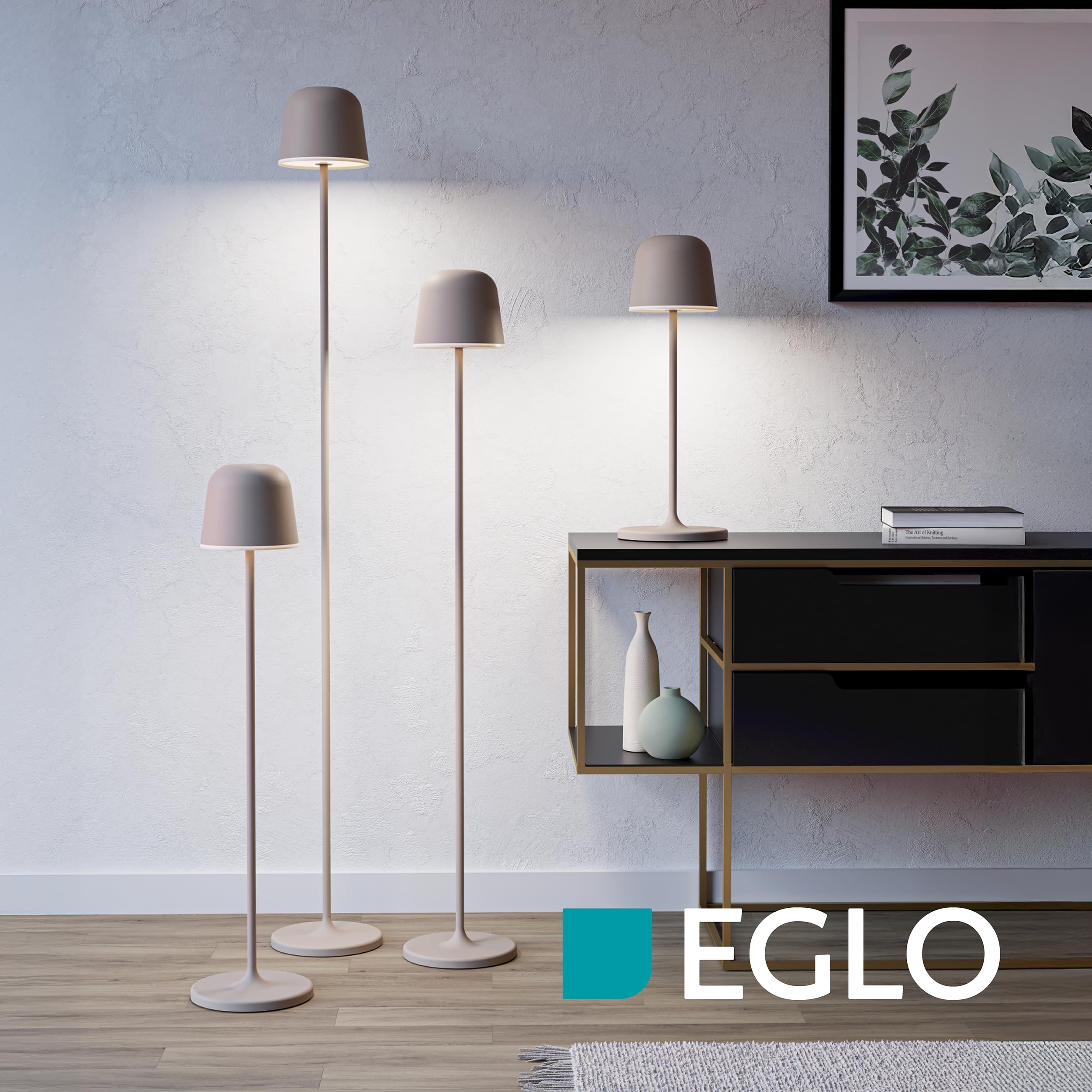Eglo Lampada da terra a LED Mannera-L, senza fili, funzione | touch, dimmerabile, lampada da soggiorno in metallo beige, per interni ed esterni, IP54