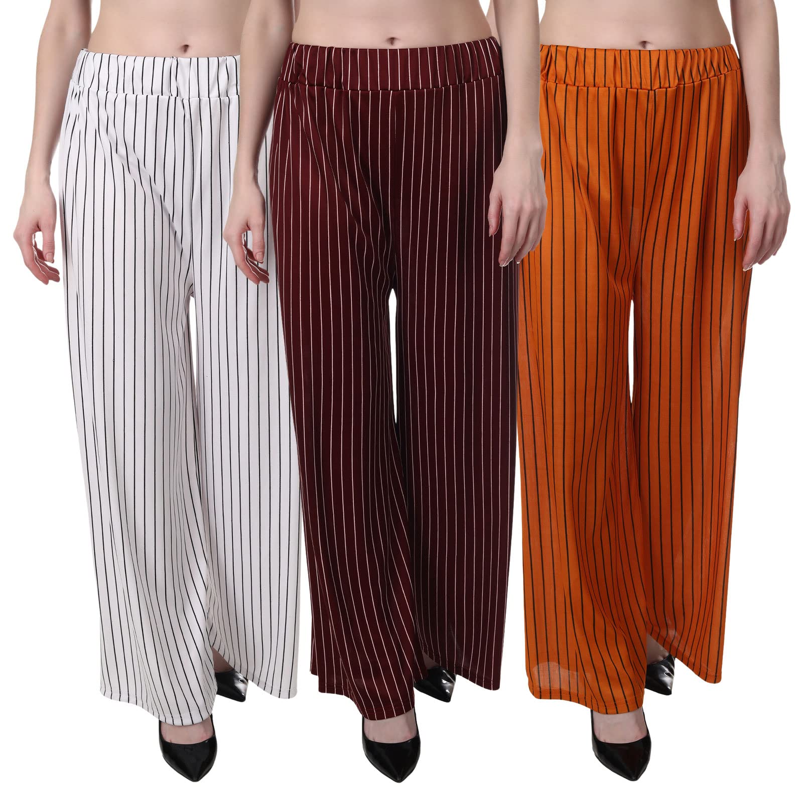 Printed Striped Western Palazzo/Trouser/Pant for Women/Girls Combo (Waist 28 Inches to 36 Inches)-picture-22