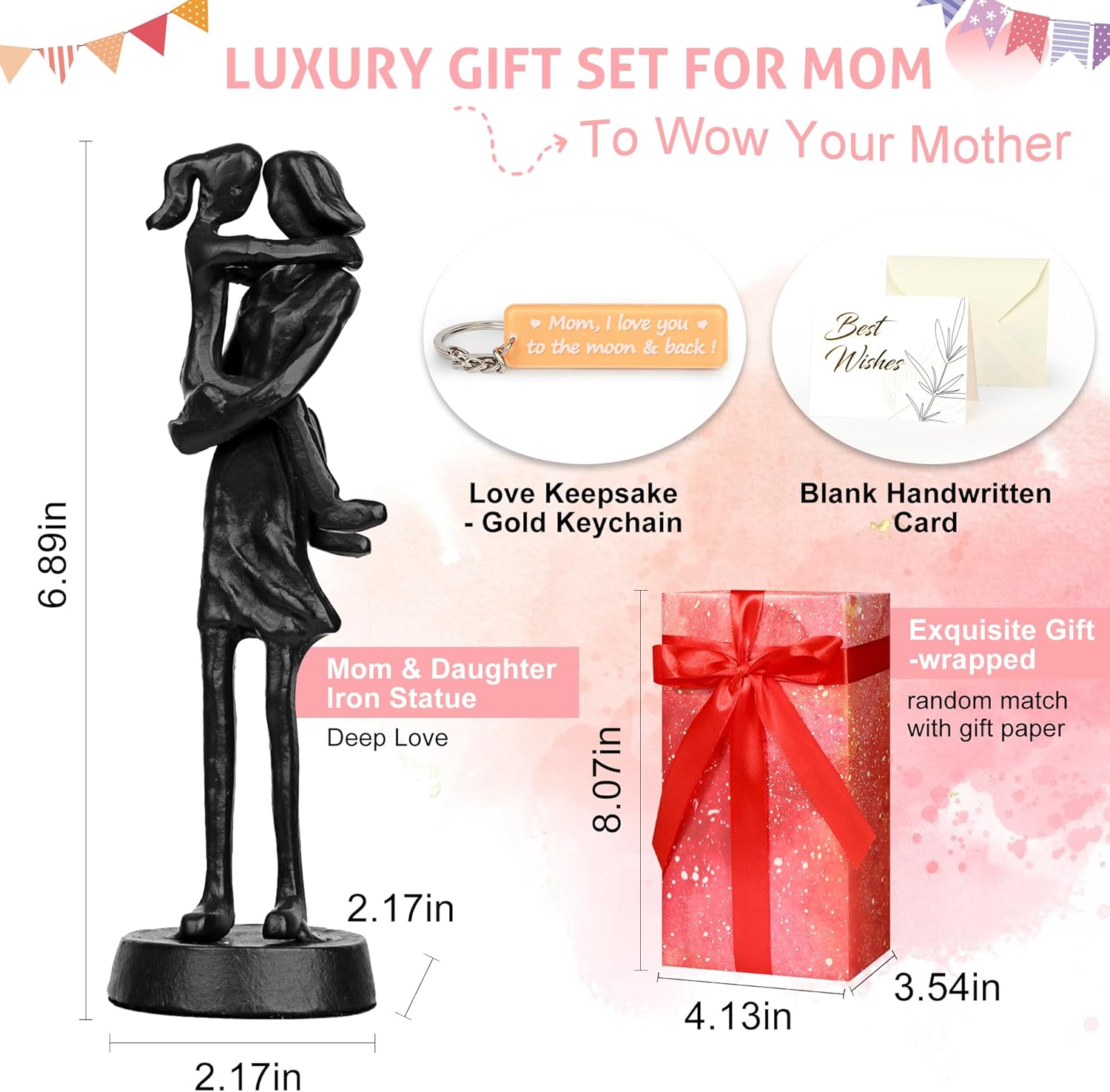 Kresecioo Gifts for Mom Birthday - Mother Daughter Iron Sculpture Handcrafted Love Statue Decoration for Mothers Day Christmas Birthday Gift for Mom from Daughter