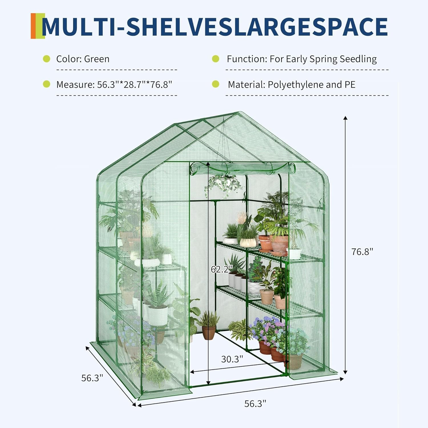 IDEALHOUSE Greenhouse, 57 x 57 x 76'' Greenhouses for Outdoors, Small Plant Green House, 3 Tiers 12 Shelves, Durable PE Cover, Plastic Portable Walk in Greenhouses for Outside Indoor