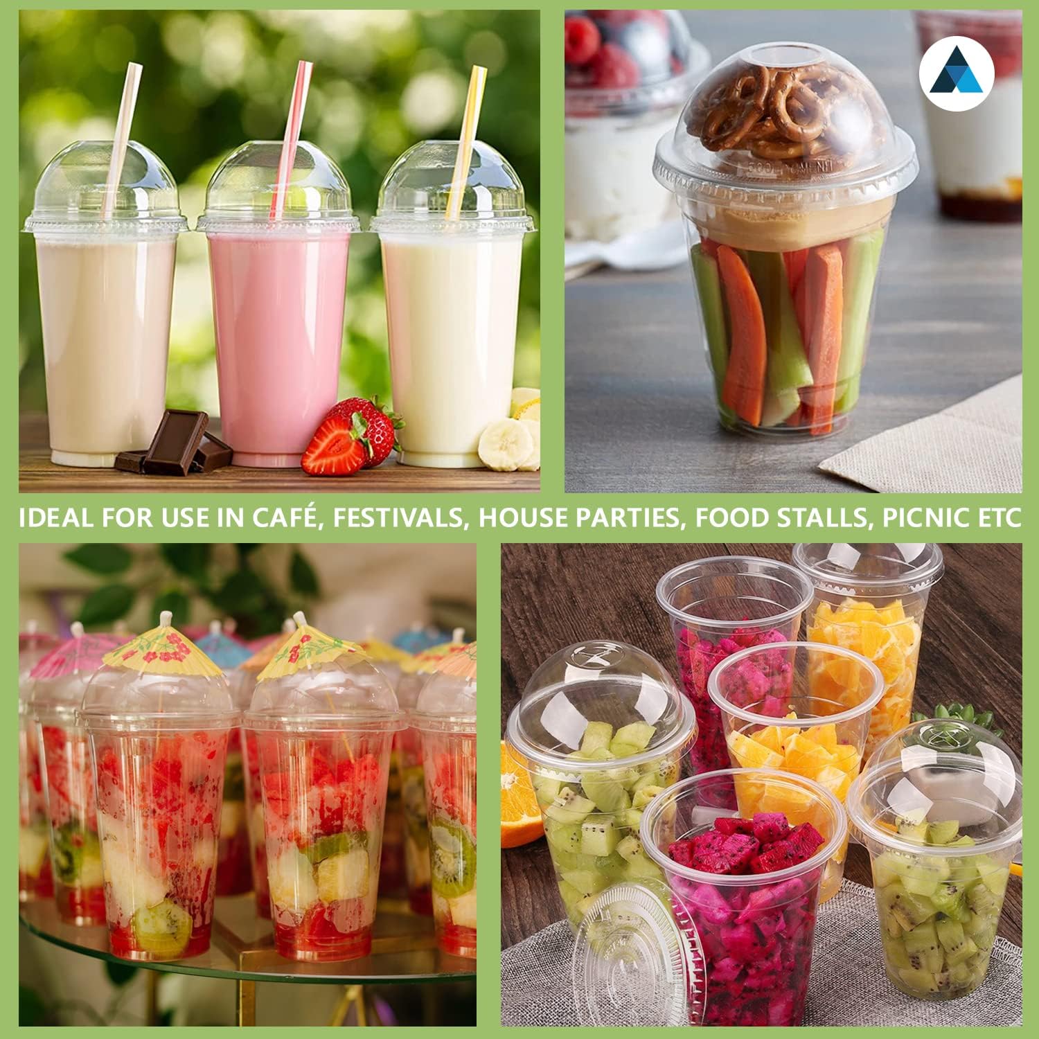 Strong Smoothie Cups with Dome Lids 16oz 100pcs for Smoothies, Milkshakes & Thick Drinks Recyclable and Reusable(455ml)