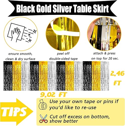 Miniatura 46 de Paquete de 6 faldas de mesa con flecos metálicos azules de 29 x 108 pulgadas para decoración de fiesta de oropel con flecos, cortinas de guirnalda