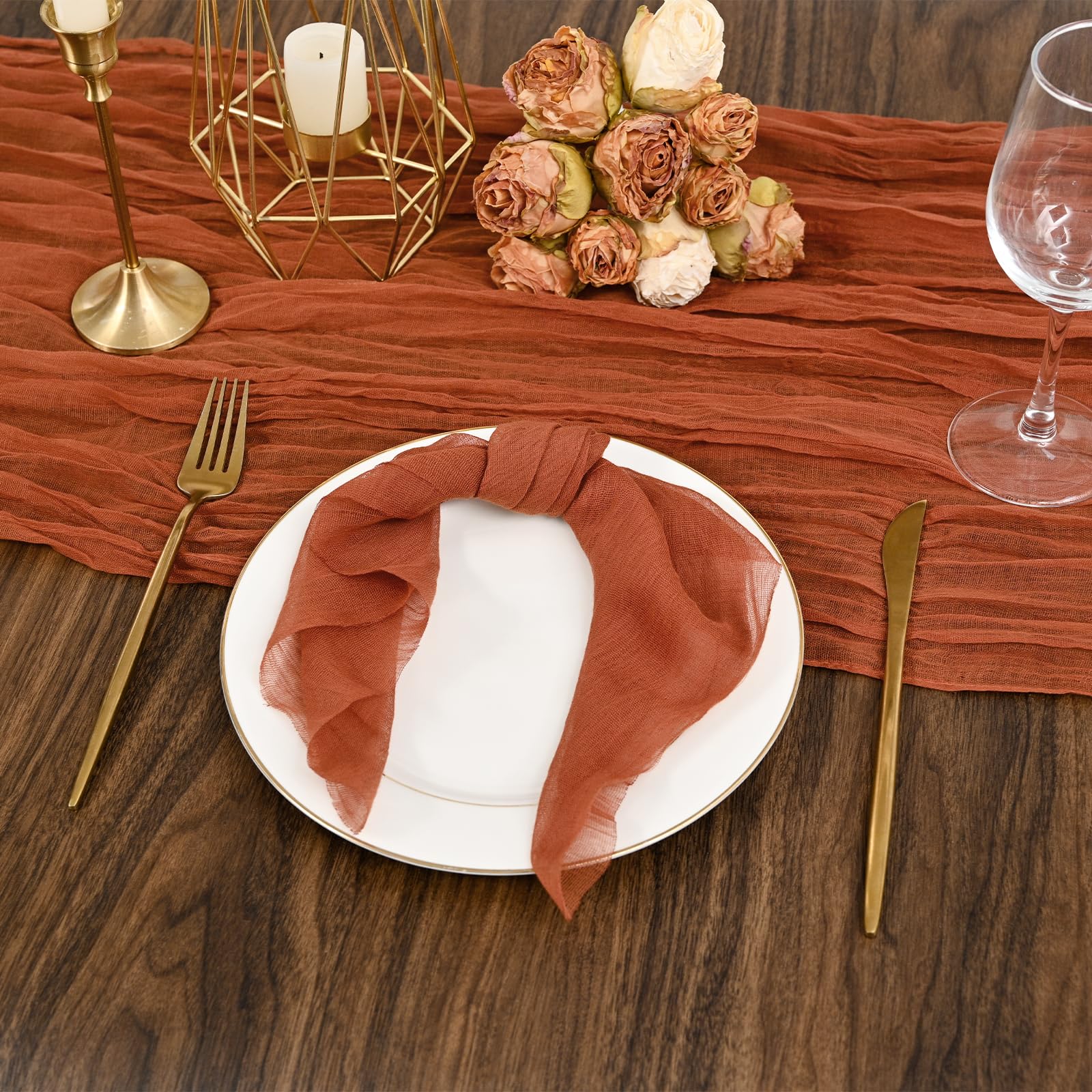 100 Paquets de Serviettes en Tulle de Fromage 43 x 43 cm - Serviettes de Table en Tissu de Coton Doux et Ridé - Serviettes Décoratives Rustiques pour Mariages, Fêtes, Baby Shower, Maison (Terracotta)