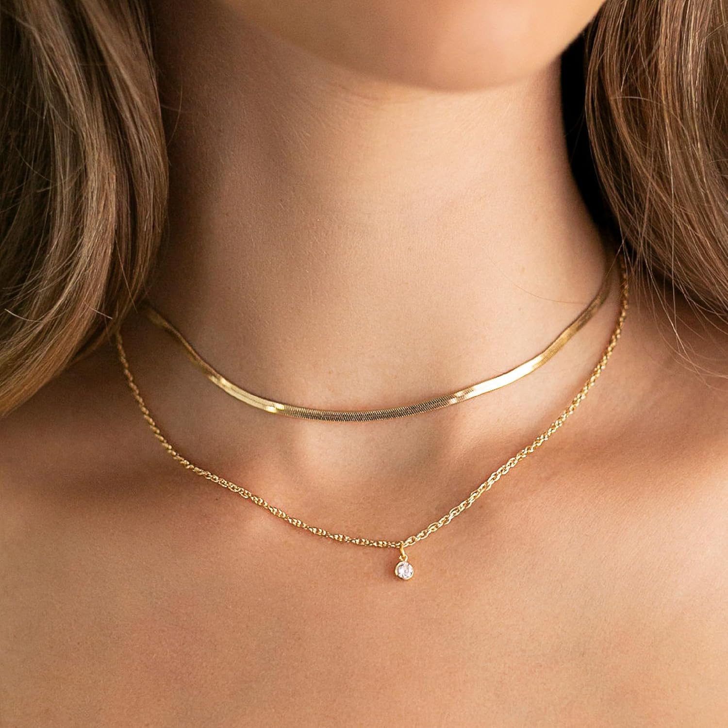 Electric Picks Python Gold Herringbone Necklace for Women – 18kt Gold Filled Chain Necklace, Tarnish-Resistant, Hypoallergenic, Wear Alone or Layered, Everyday Gold Jewelry Necklace - 3mm - Image 2