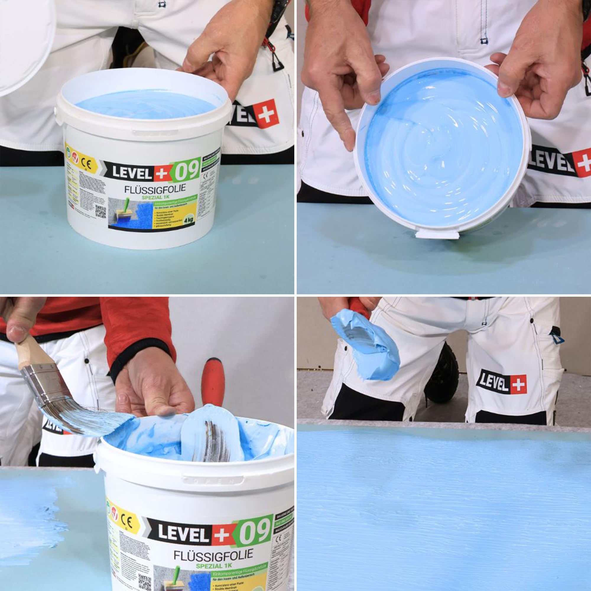 Level + 09 Flüssigfolie Spezial für Balkon, Terrasse, Bad & Dusche – Dichtfolie unter Fliesen auf Beton, Putz & Estrich – Flüssigabdichtung, Wasserdicht, Frostbeständig & Gebrauchsfertig – 25 kg