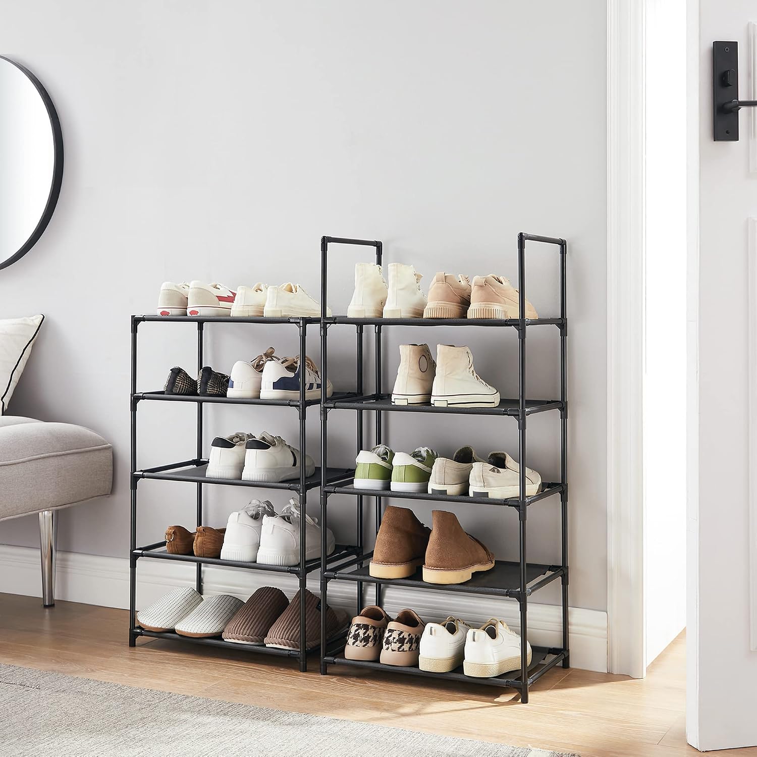SONGMICS 10-Tier Shoe Rack, Shoe Stand, Space-Saving Shoe Storage, 45 x 28 x 173 cm, Metal Frame, Non-Woven Fabric Shelves - Image 4