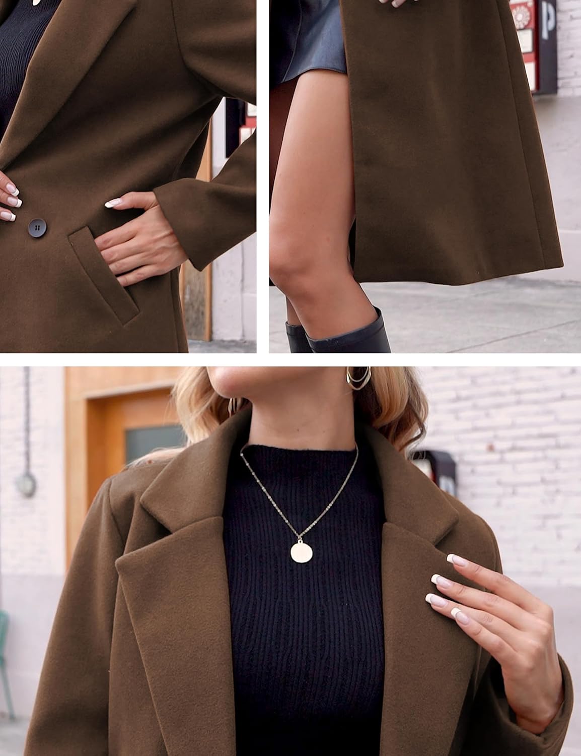 Hooever Women's Winter Wool Coat Casual Notch Lapel Single-Breasted Peacoat - Image 6