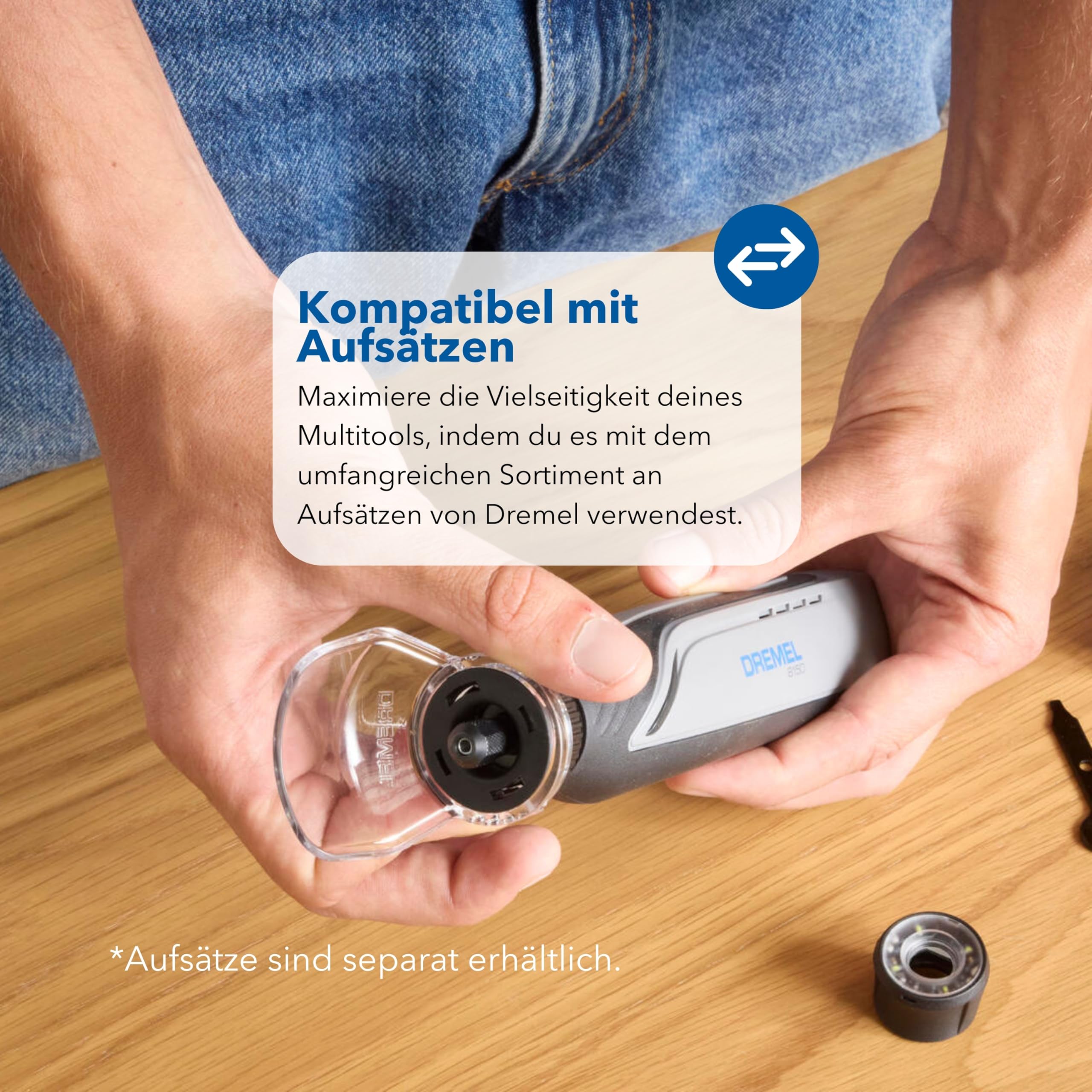 Dremel 8150 Bürstenloses Akku-Multitool-Set, 7,2V 2Ah per USB-C aufladbarer Akku, 20 Zubehöre, Variable Drehzahl von 5.000 bis 30.000 U/min, LED-Frontlicht, Schneiden, Schärfen, Schnitzen, Schleifen