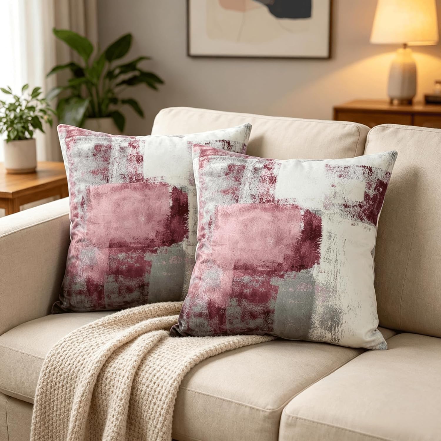 OYIMUA Pink Throw Pillow Covers 16x16,Modern Abstract Pink and White Couch Pillow Covers,Decorative Accent Pillow Cover,Square Pillow Cases for Sofa Living Room Bedroom Set of 2 image 5