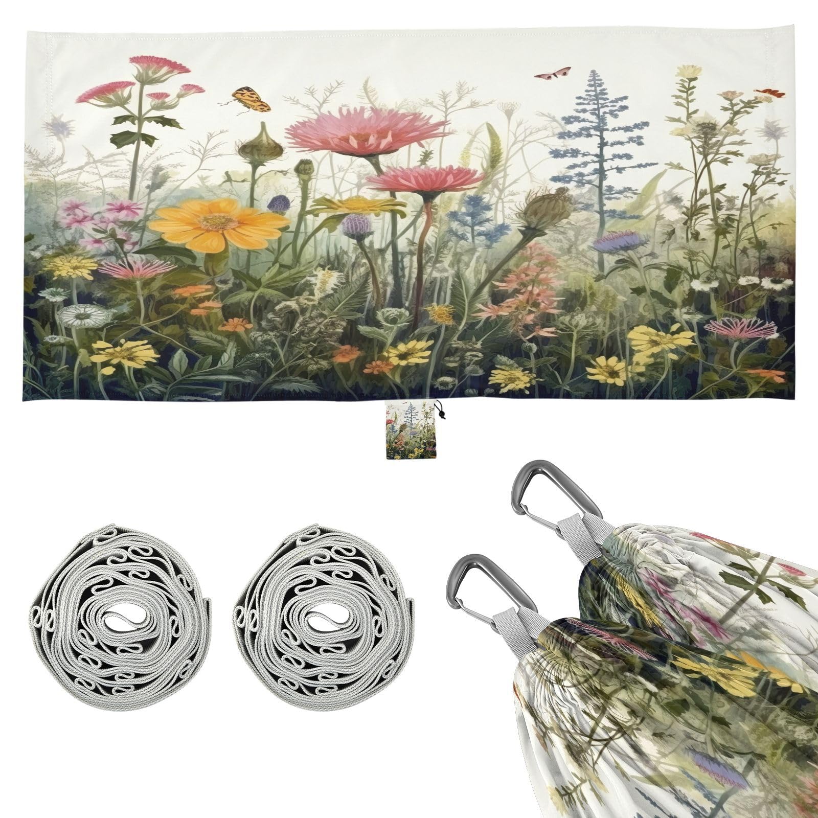 Haskirky Wild Flower Camping Hammock, Single Portable Hammocks with Tree Straps & Attached Carry Bag, 330Lbs Capacity Perfect for Outside Indoor Hiking Beach Backpack Travel