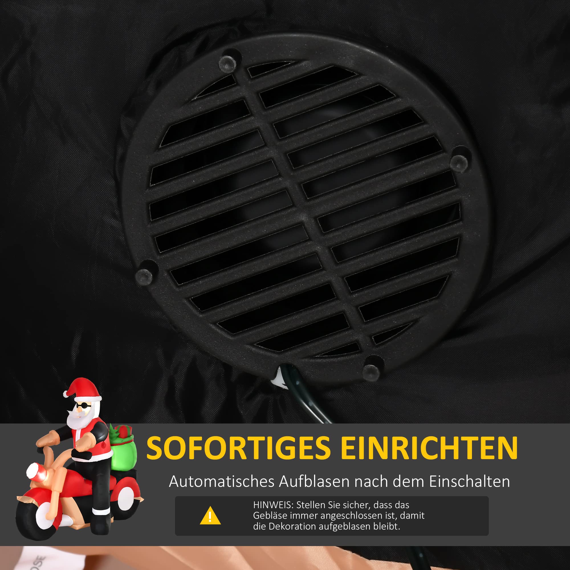 HOMCOM Aufblasbarer Weihnachtsmann auf einem Motorrad Beleuchtet 165 cm | Riesige Aufblasbar Weihnachtsdeko, LED-Licht, Weihnachtsdekoration, Santa Claus Nikolaus, für Drinnen/Draußen Garten Party