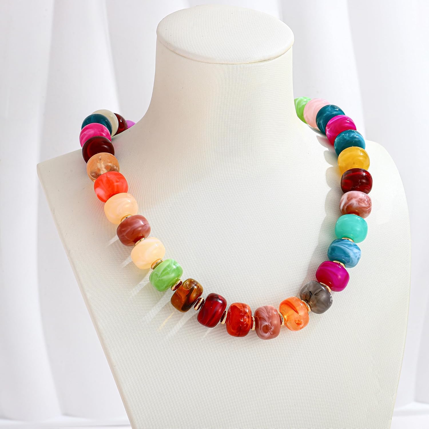 Resin Beads Necklace for Women Chunky Choker Necklaces Boho Colorful Acrylic Beaded Choker Necklace Chunky Statement Jewelry - Image 7