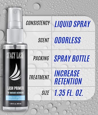 Extra Strong Eyelash Extension Glue 10ml & Primer/Cleanser 40ml - Stacy Lash/Black Adhesive for Semi-Permanent Extensions / 0.5-1 Sec Drying Time/Protein Oil Remover/Professional Supplies