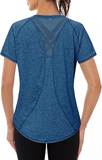 Quenteen UPF 50+ Workout Tops for Women Mesh Open Back Quick Dry Gym Shirts