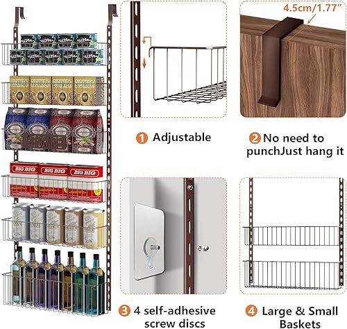 Miniatura 4 de Organizador de despensa para puerta, estante organizador de puerta de despensa de 5+1 nivel, montado en la pared, estante de especias de metal