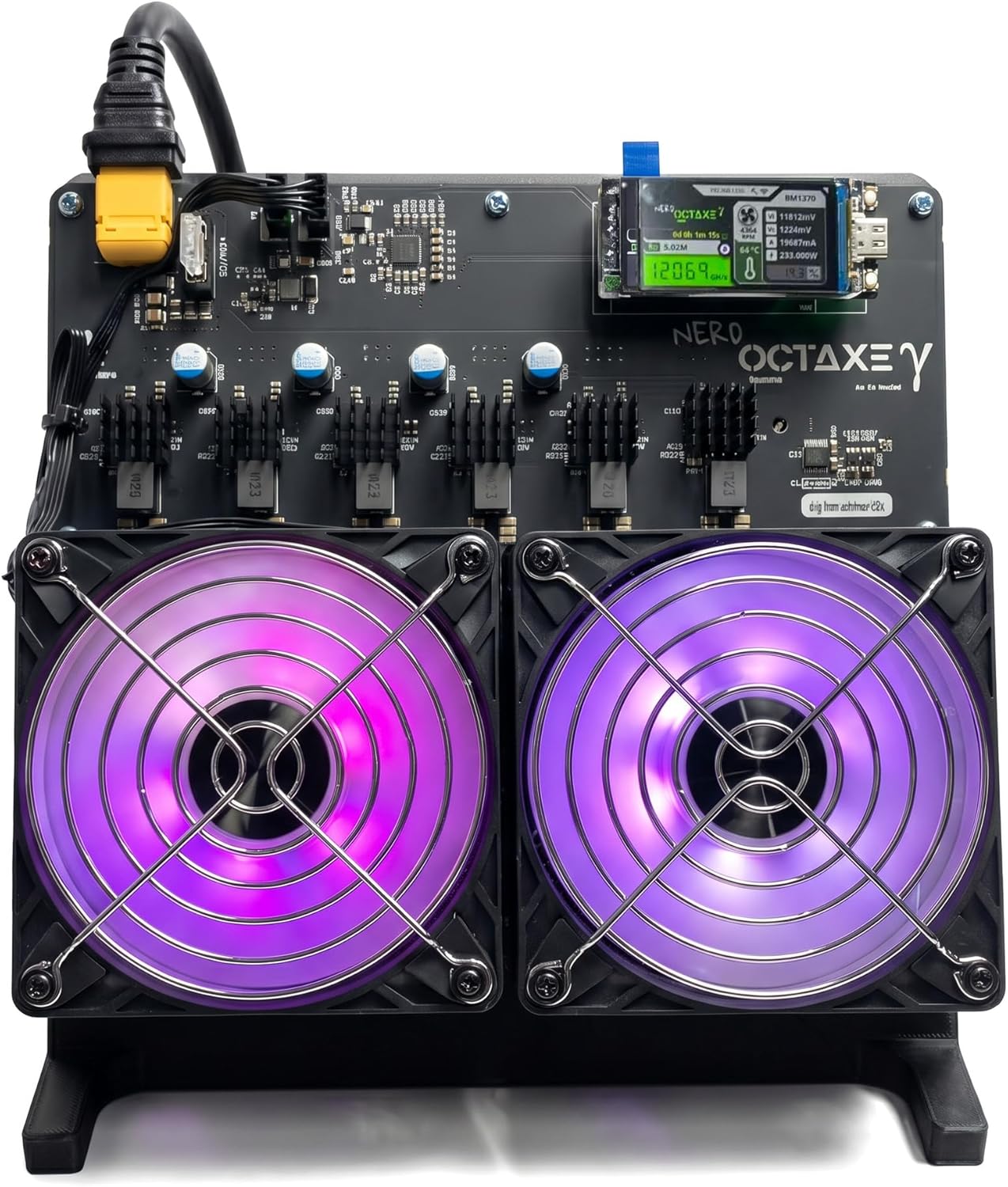 Upgraded NerdOCTAXE γ(rev3.1) 12TH/s Solo Miner, Open Source BM1370 Chip, 20J/TH Efficiency 240W, Low Noise, Black Design with RGB Fan for Home BTC Mining