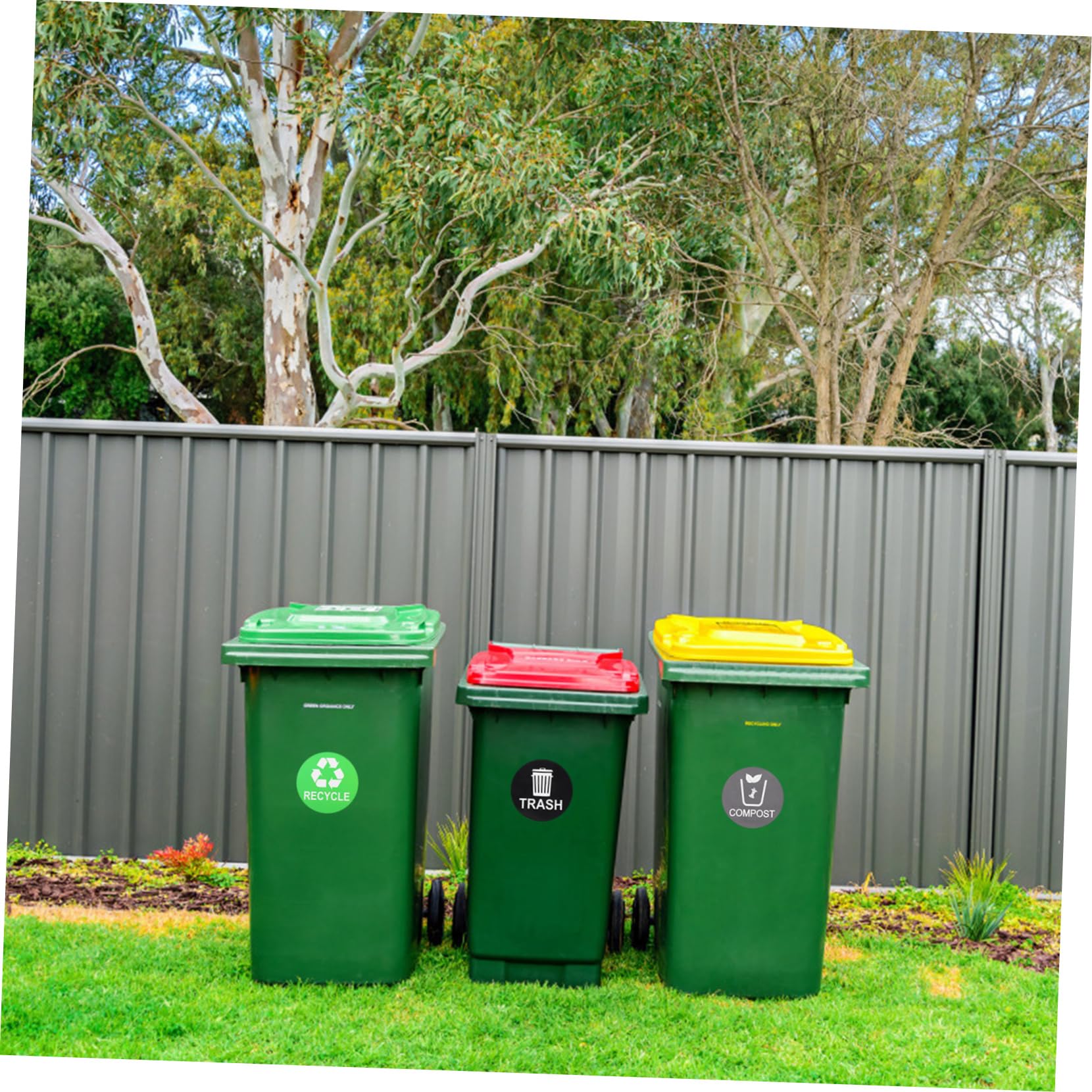 OFFSCH 9pcs Trash Sorting Stickers for Easy Classification Self-Adhesive Recycling Decals Grey for Home Office Kitchen Bins