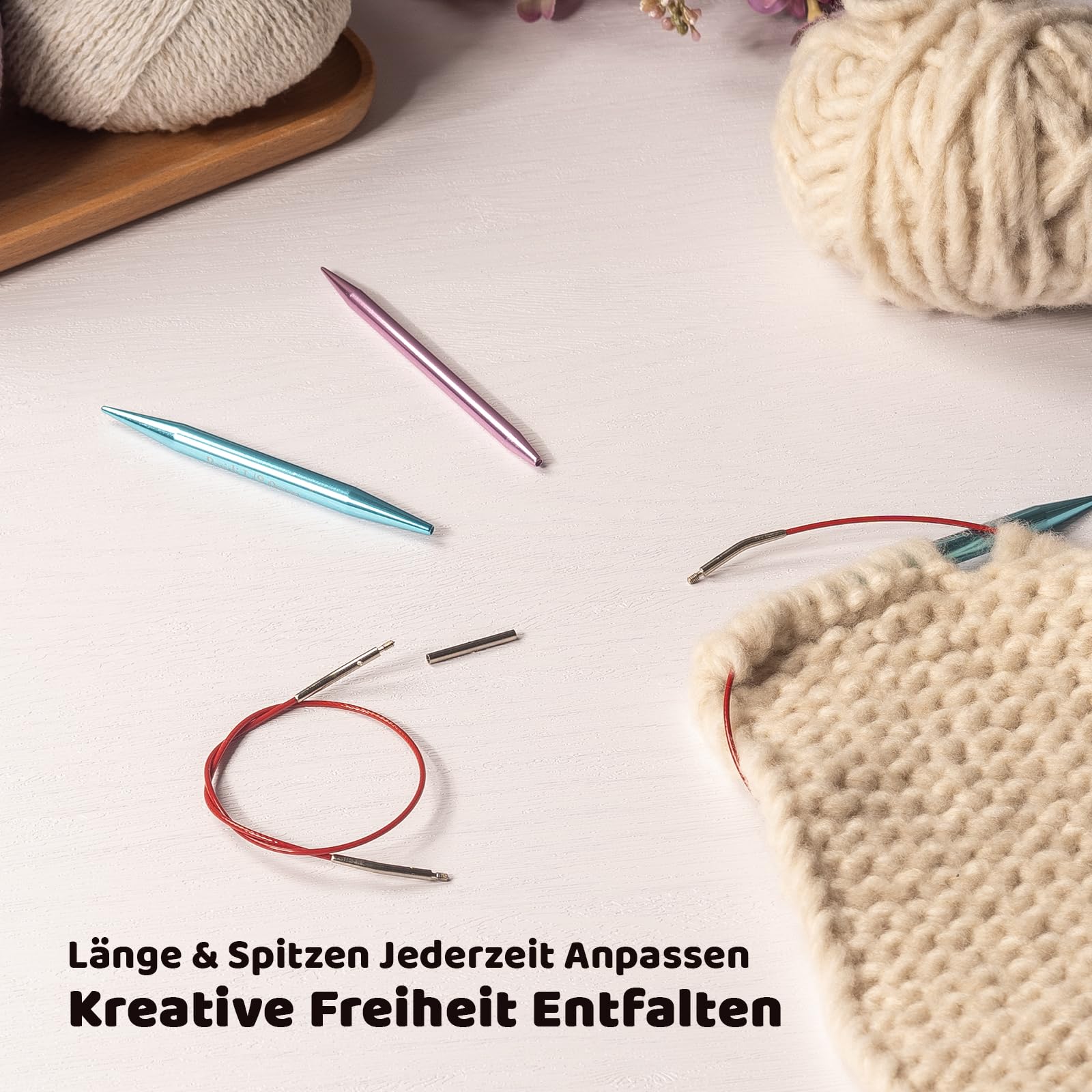 RUIDI Rundstricknadeln Set Austauschbar, 13 Paare mit Etui & Zubehör | Größen 2,75-10 mm, 10 cm glatte Aluminium-Nadelspitzen, 4 flexible Kabel ohne Memory-Effekt für vielseitige Strickprojekte