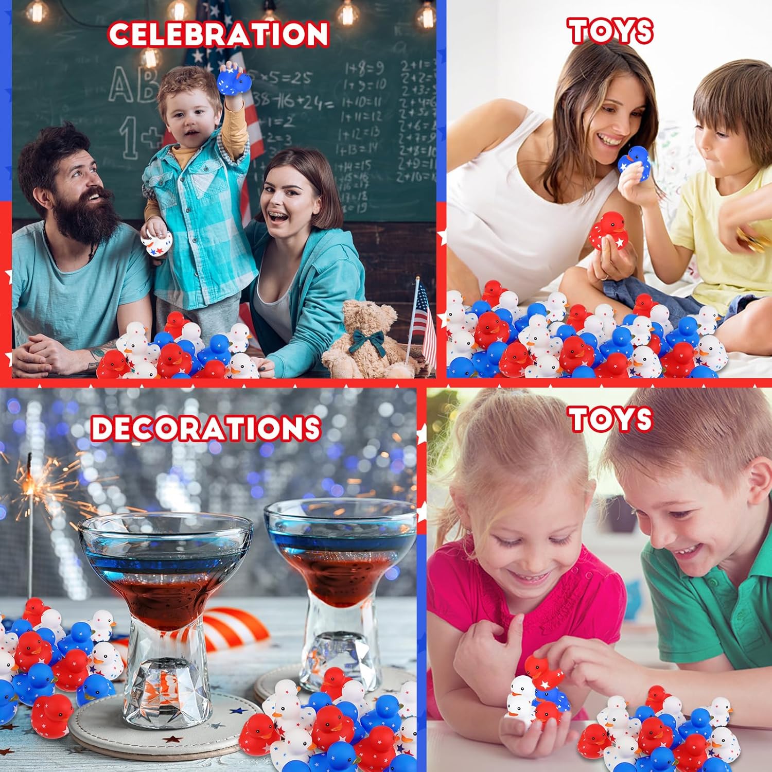 Jerify 200 Pcs Bulk Patriotic Rubber Ducks 4th of July 2 Inch Red White Blue Ducks Floating USA Rubber Duck Printed Stars Independence Day Duck Bath Birthday Gift Baby Shower Summer Beach and Pool