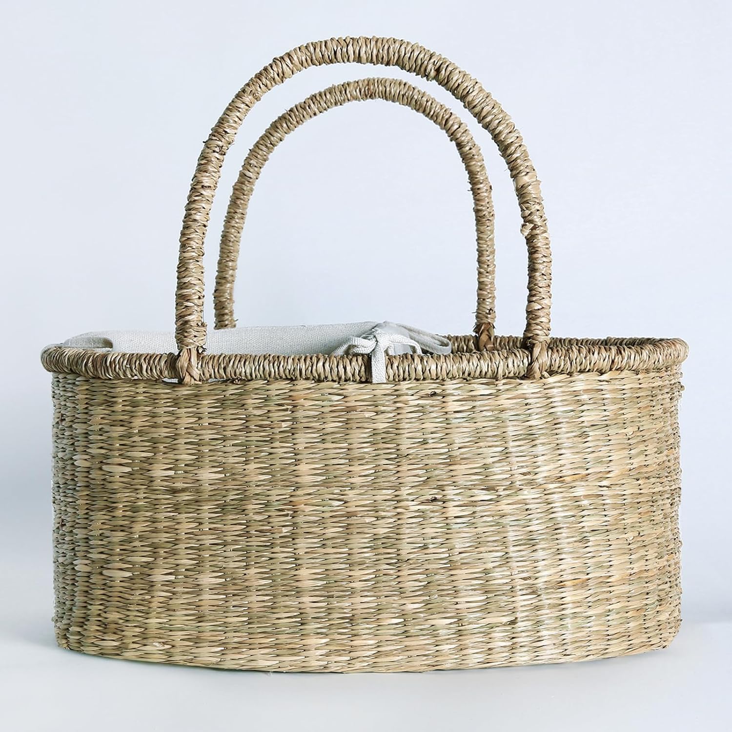 Premium Wicker Baby Diaper Caddy Organizer, Woven Seagrass Basket with Handles, Diaper Basket with Dividers (Seagrass)