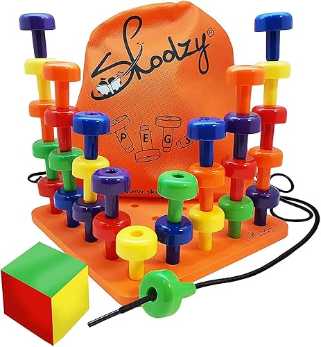 Miniatura 5 de Skoolzy Juguetes para niñas y niños de 3 años - Cuentas de cordones y tablero de clavijas apilables, juguetes Montessori para niños pequeños