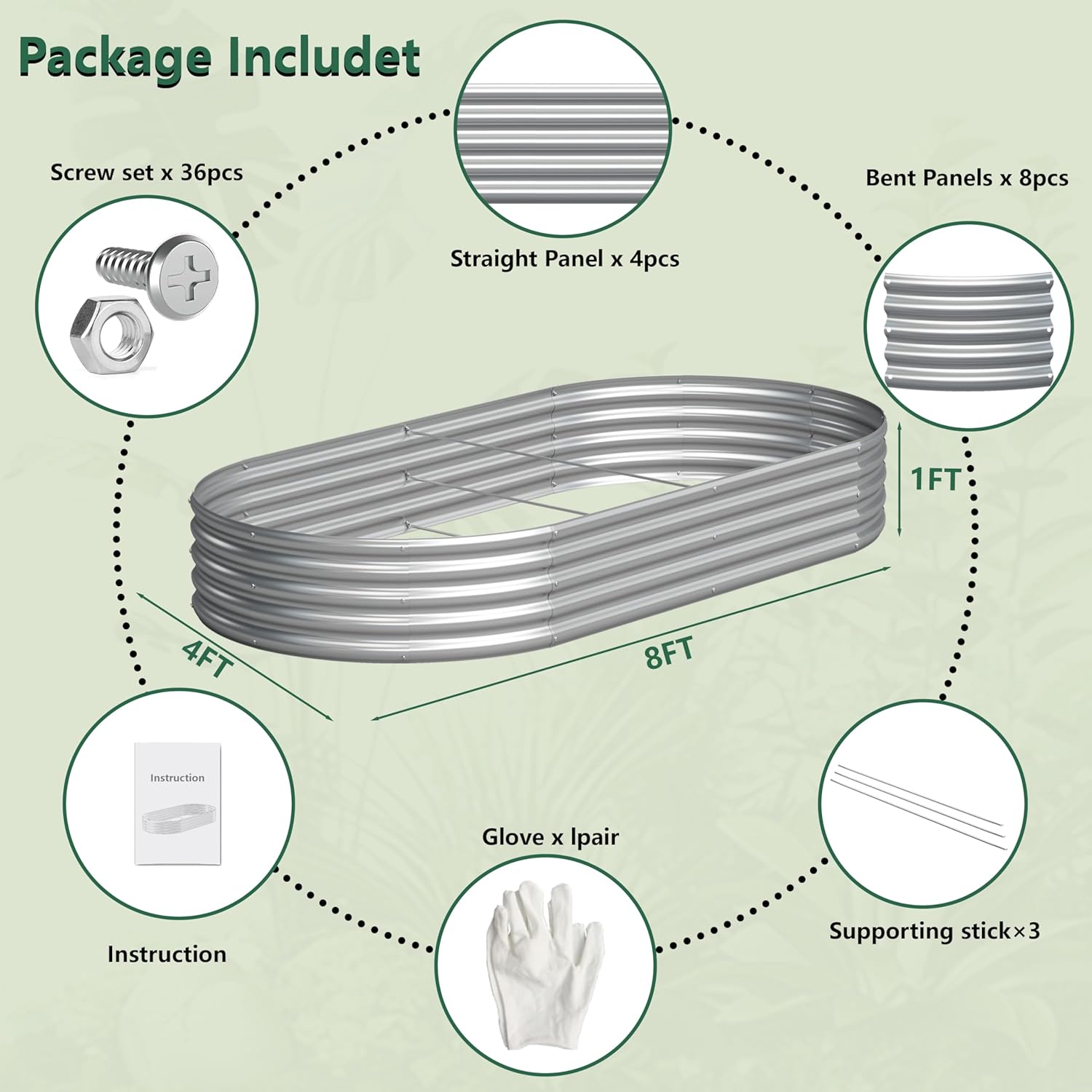 2PCS 8x4x1FT Galvanized Raised Garden Bed Kit,Vegetable Boxes-Oval Metal Flower Box,Large Planter Raised Beds Outdoor Garden for Planting,Fruit,Herb-Silver