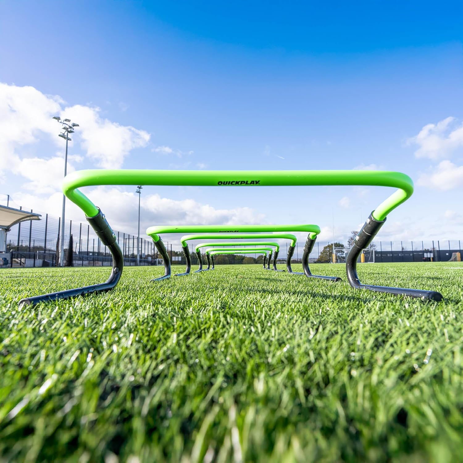 QUICKPLAY Adjustable Speed Hurdles Set of 6 - Soccer Training Hurdles for Agility Drills, 6in 9in 12in Height Settings, Portable Football Agility Hurdles with Carry Bag