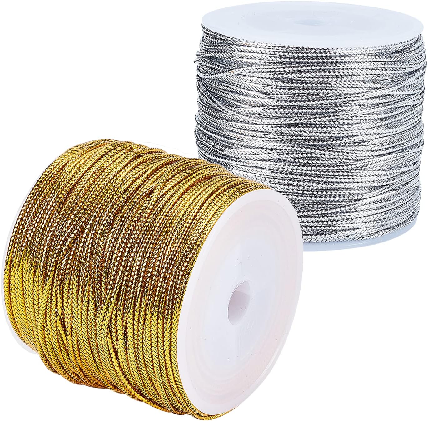 PH PandaHall 109 Yards Metallic Cord 2mm Braided Metallic Beading Cords