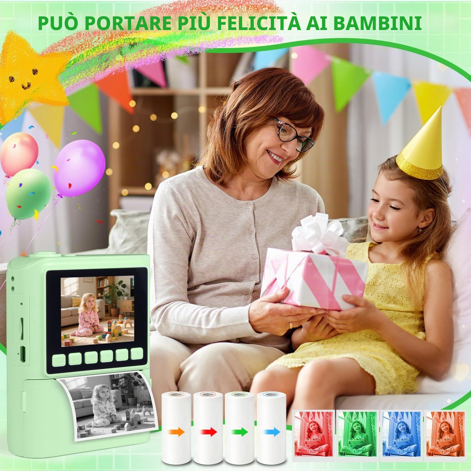 Macchina Fotografica Bambini Istantanea,2.4 Pollici 1080P Fotocamera Digitale Bambini con 32GB e 6 Rotoli di Carta da Stampa,Fotocamera,per Bambine i dai 3-12 Anni