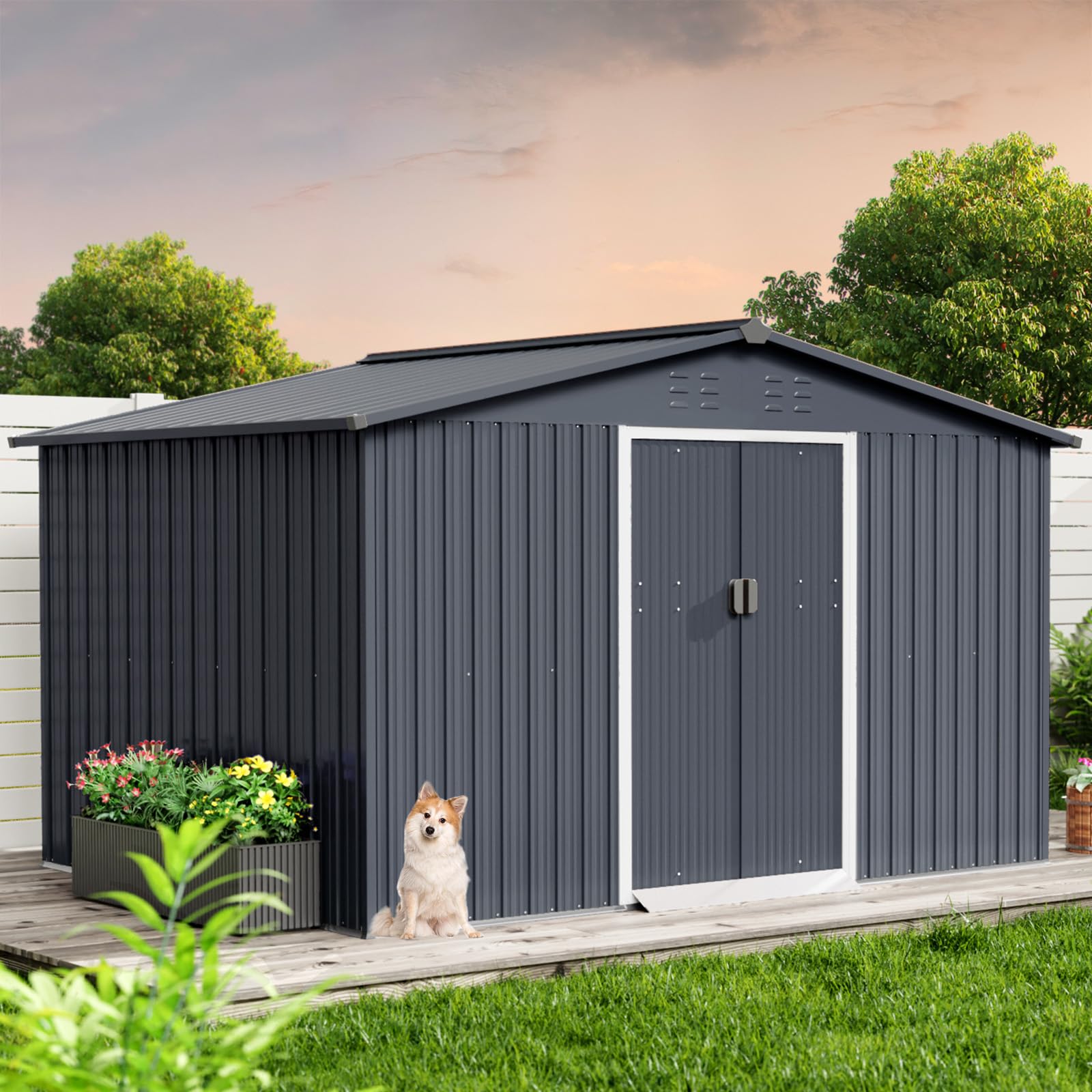 Amazon.com : 10 x 10 Ft Outdoor Storage Shed, Waterproof Metal Tool ...