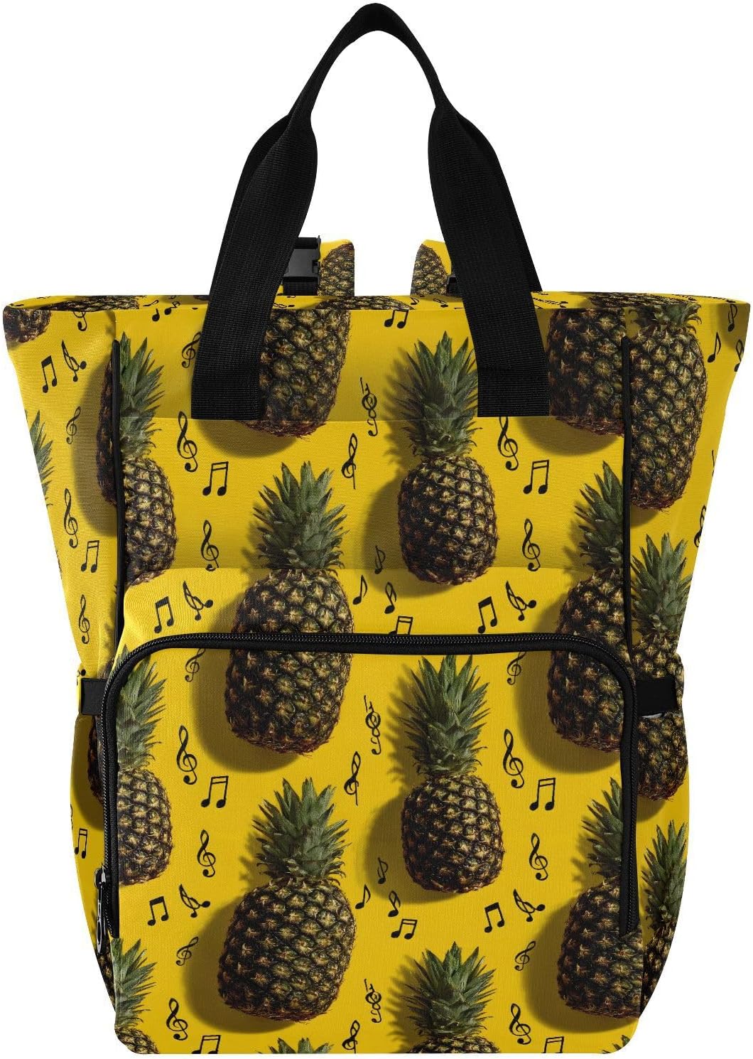 Diaper Backpack Music Pineapple Pattern with Insulated Feeding Bottle Compartment, Mommy Nursing Bag Organizer for Travel Daycare with Stroller Straps