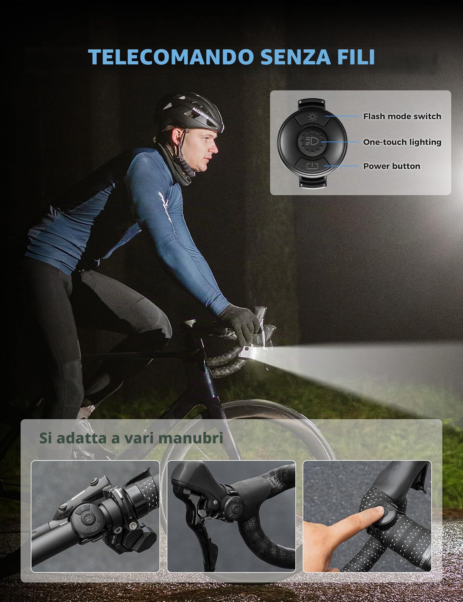 ROCKBROS Luce Anteriore Bici Luce Bicicletta 1600 Lumens modalità di Illuminazione Multiple con Telecomando, Impermeabile IPX6, USB Ricaricabile 4000mAh, per Bici da Corsa MTB Ciclismo