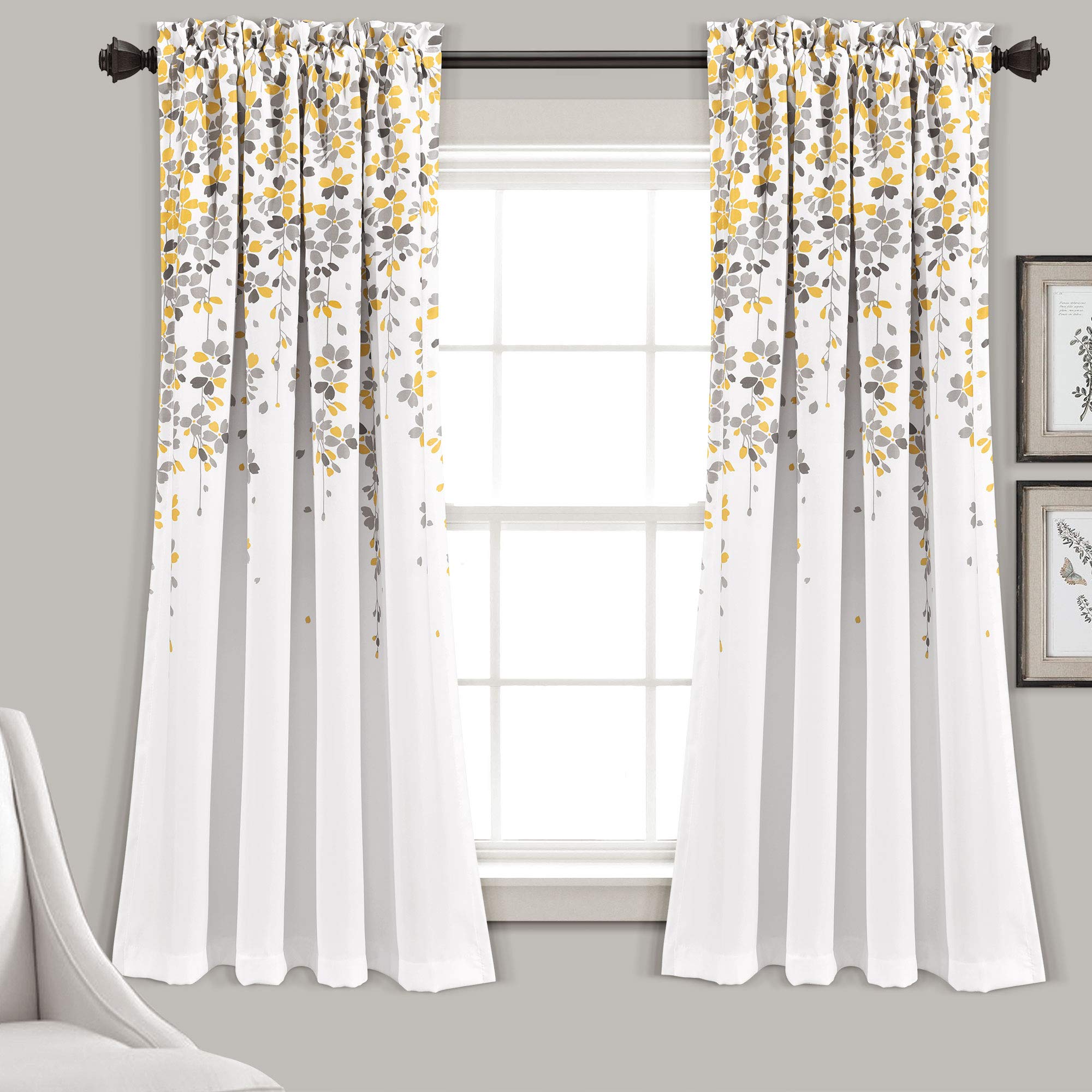 Lush Decor Coppia Tende Oscuranti Con Fiori Piangenti - Grigio, 132x213 Cm + 5 Cm Testata - Filtro Solare E Termico