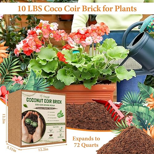 Miniatura 5 de Legigo Ladrillo de fibra de coco orgánico de 10 libras para plantas, 100% natural comprimido de coco con bajo equilibrio de EC y pH, fibra de coco