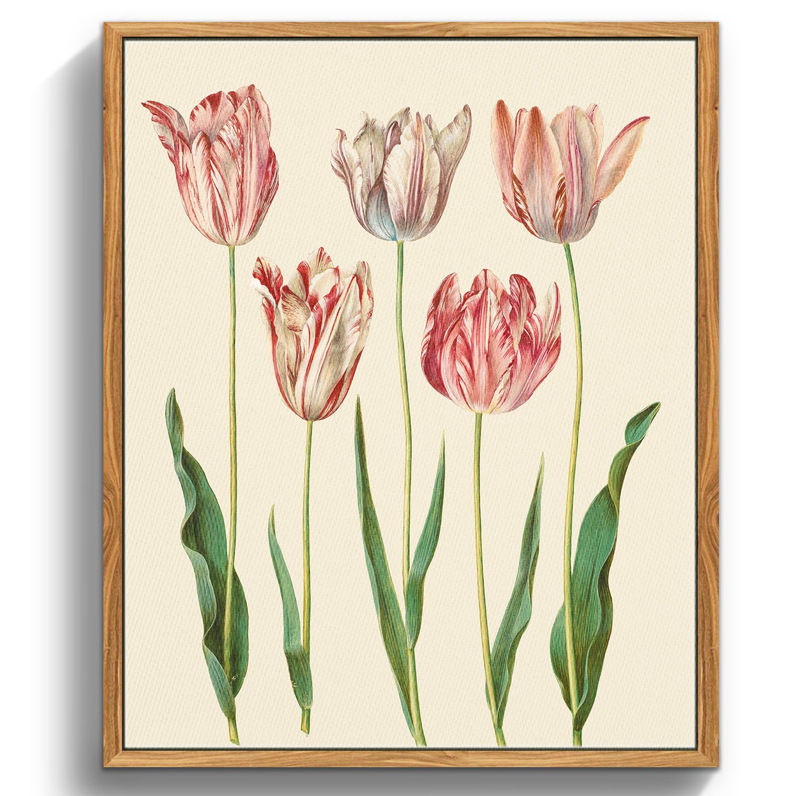 MHARTK66 Cuadros Decoracion Dormitorios con Marco Madera, 30x40 cmVintage Planta Lienzos Decorativos Pared Salon, Cuadros Pequeños Decoracion Pared Tulipanes Rosada, Wall Art Comedor Pasillo Baño