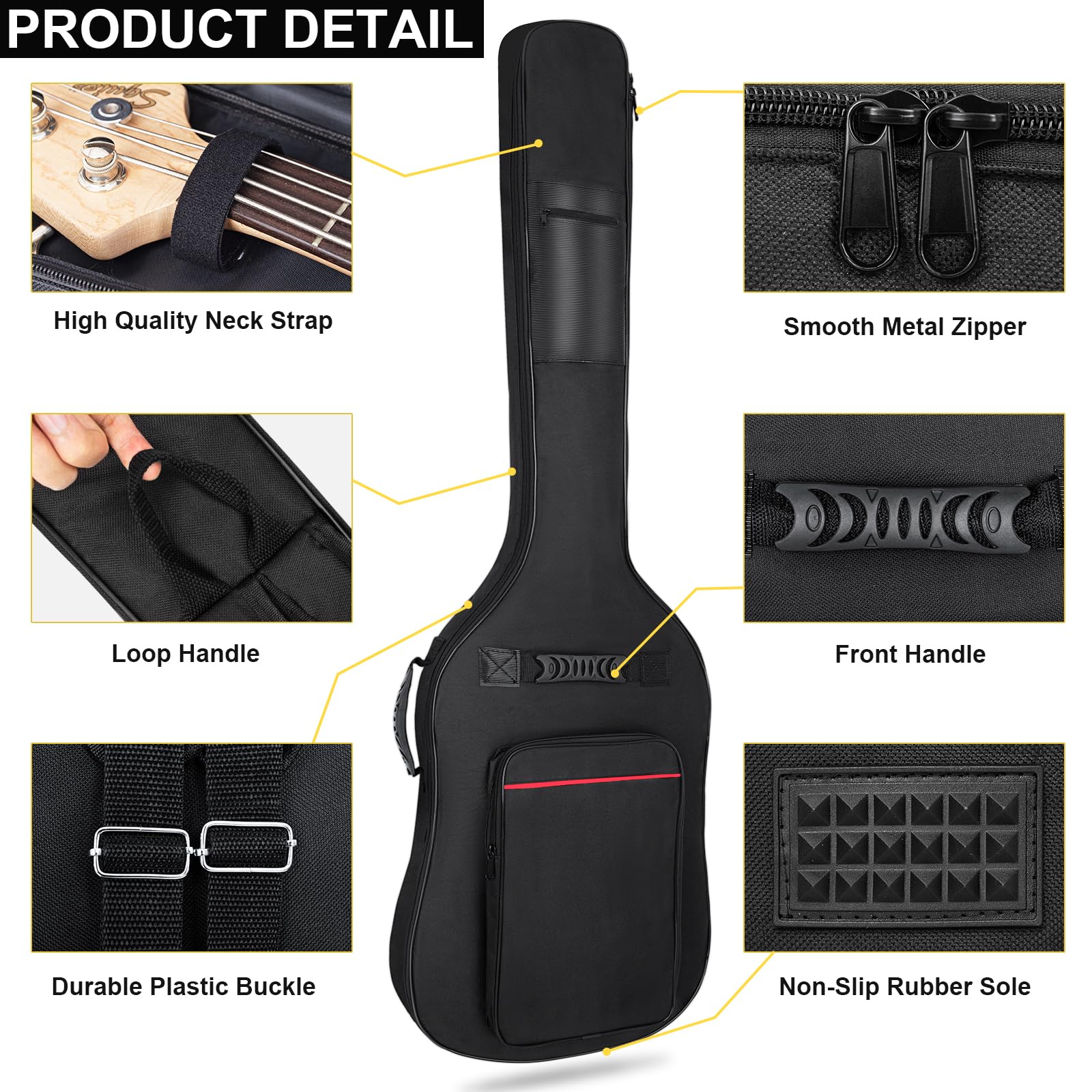 LETSROCK Bassgitarrenkoffer 8 mm Polsterung Bassgitarrentasche wasserdichte E-Bass-Tasche, E-Bass-Gigbag Basskoffer Rucksack mit Nackenriemen und Taschen