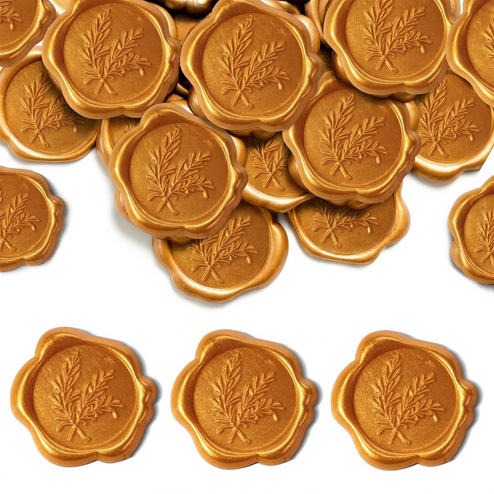 50 Pcs Gold Wax Seal Stickers, 1.18 Inch Envelope Seal Stickers Adhesive Dots for Scrapbooking Wrapping, Olive Branch Embossed Sticker for Wedding Invitation Birthday Valentine's Day Christmas Party