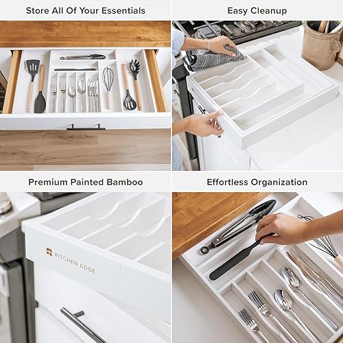 Miniatura 3 de KitchenEdge Organizador de cubiertos, cubiertos y utensilios de alta calidad para cajones de cocina, expandible de 16 a 28 pulgadas de ancho, 10