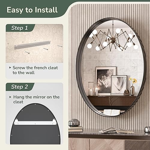 Miniatura 6 de TokeShimi Espejos ovalados negros para baño de 22 x 30 pulgadas con aleación de aluminio no oxidante, marco negro mate cepillado para tocador de