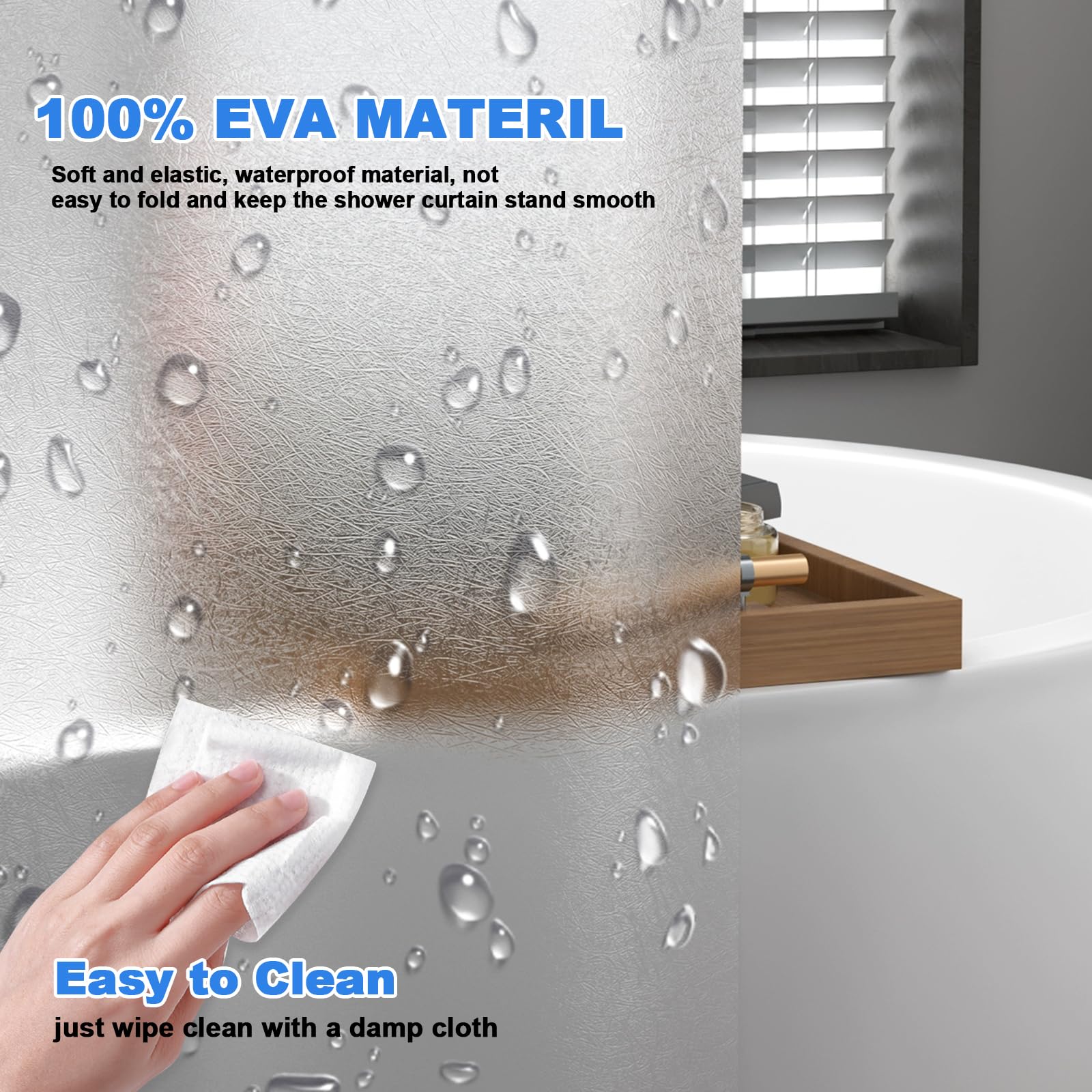Mokeka Tenda Doccia Per Vasca 180x200 Cm In EVA Antimuffa, Con 12 Anelli, Trasparente, Impermeabile E Facile Da Pulire