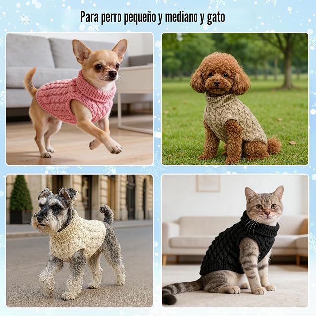 Foto 3 de 5 de Suéter de punto de cuello alto para perros y mascotas, abrigo de punto para calentadores de invierno