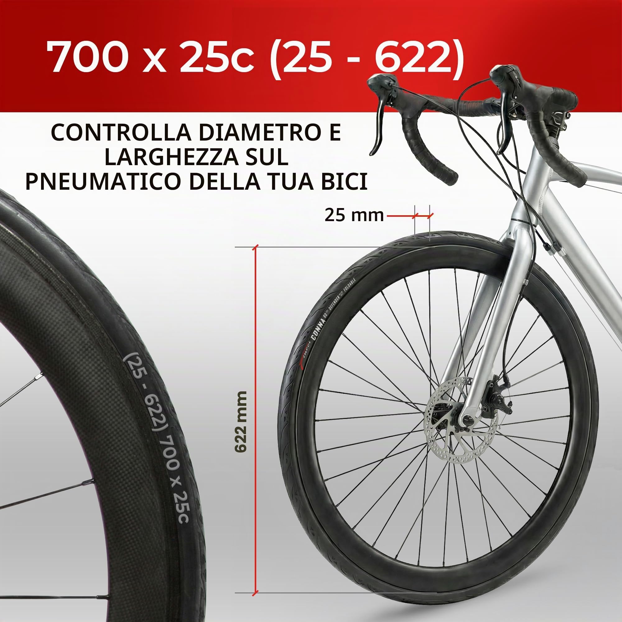 Fincci Copertoni Bici Corsa 700x25c - Set Coppia Pieghevole Pneumatici Bici 28, e 2x camera d'aria 700x25, Gomme con Anti-puntura Antiforatura da 1mm - per Sport Strada Ciclo Bici - Confezione da 2