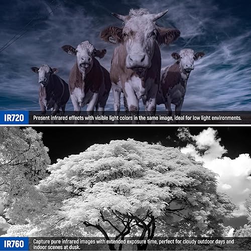 Miniatura 5 de NEEWER Juego de filtros infrarrojos de 2.835 in, paquete de 4 filtros IR IR720IR760IR850IR950 con bolsa de transporte con paño de limpieza,