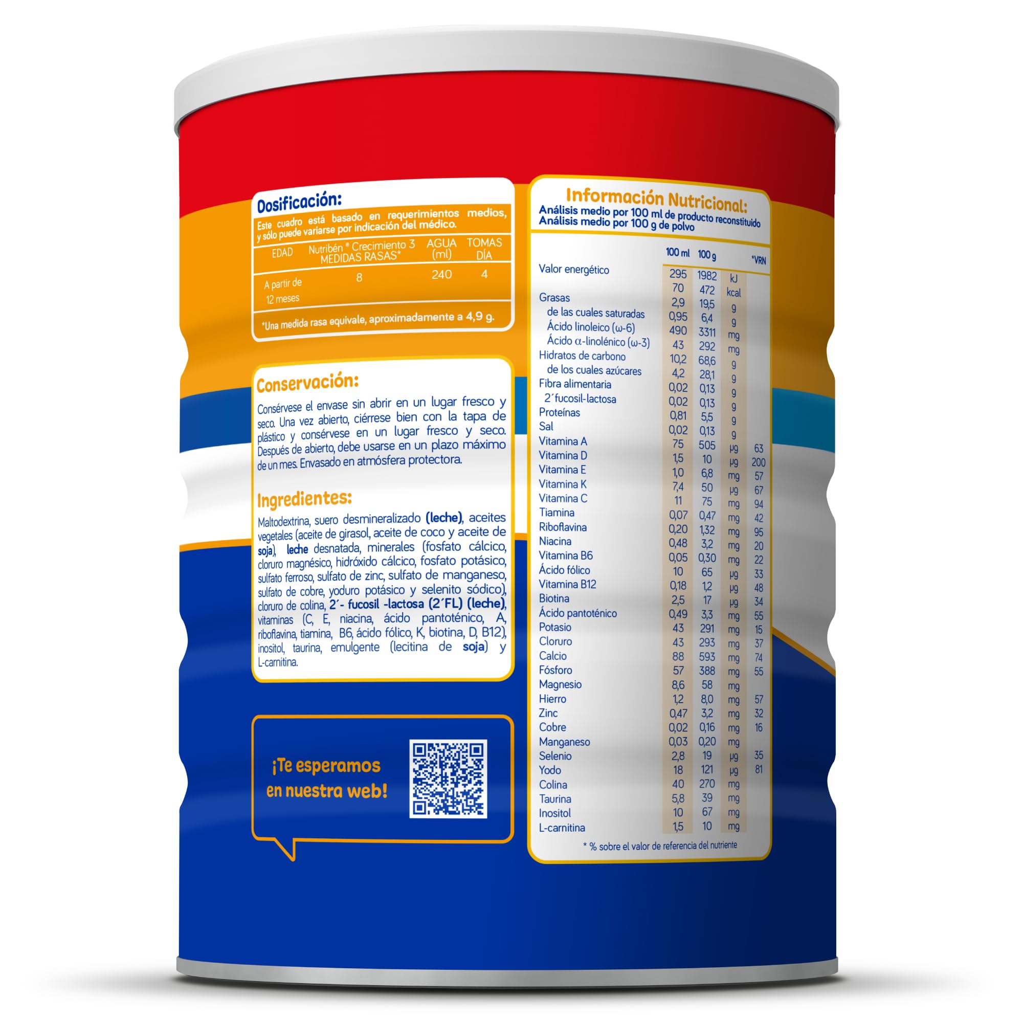 Nutribén Crecimiento Pro+ 3 Leche en Polvo Fórmula Bebé 12 Meses 1 KG sin Aceite de Palma