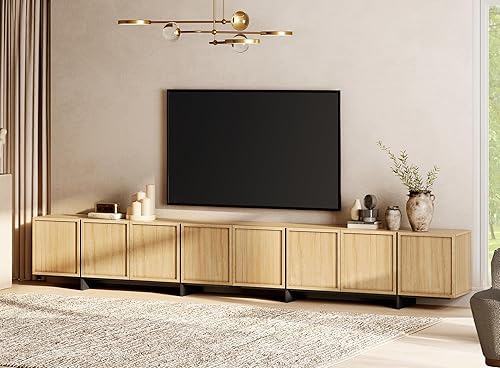 Miniatura 9 de WAMPAT Moderno soporte de TV para televisores de 32 a 75 pulgadas, centro de entretenimiento de madera con armarios de almacenamiento, mesa consola