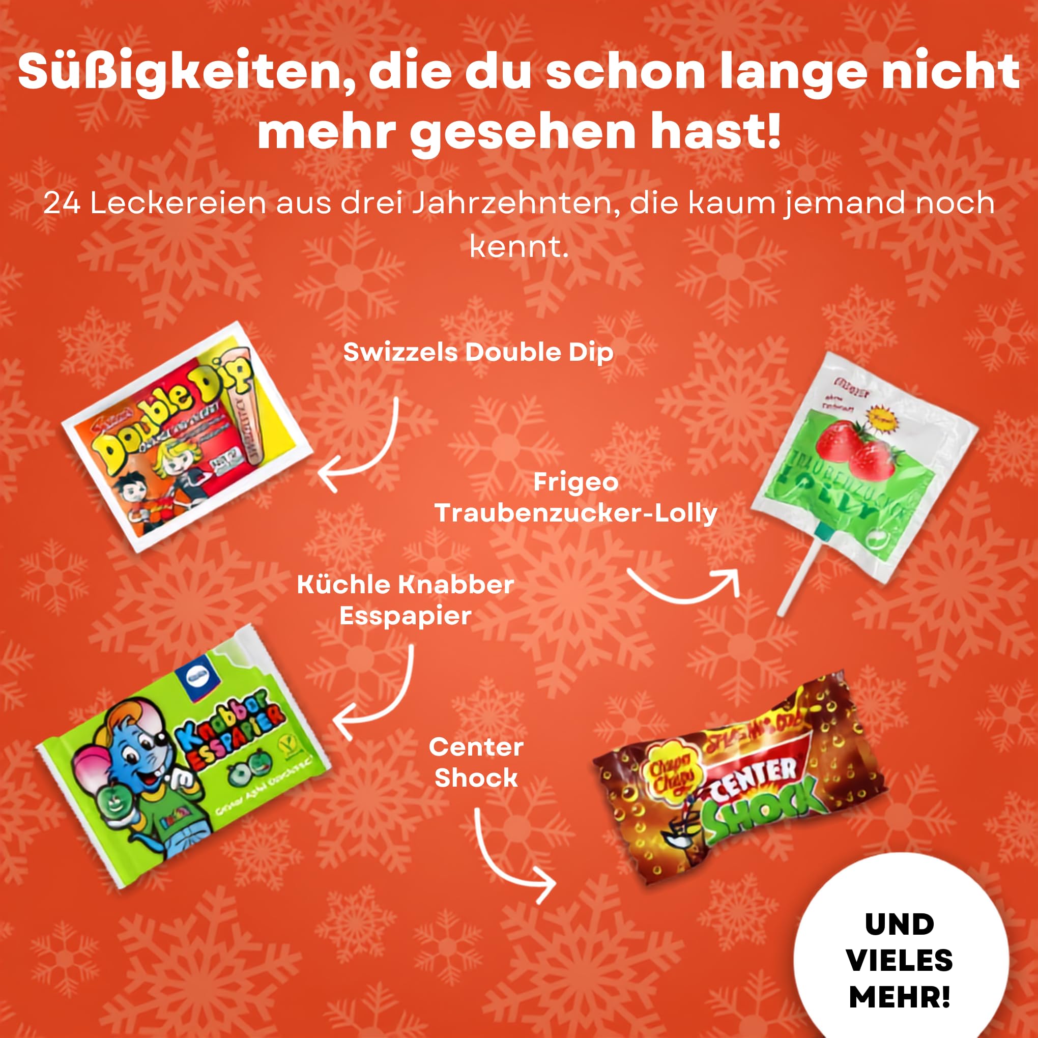 UMBRELLA® Nostalgie Adventskalender 2026 24 Retro-Süßigkeiten Klassiker | 24 nostalgische Retro-Süßigkeiten aus Kindheitstagen – Klassiker zum Wiederentdecken, handverpackt als Geschenk