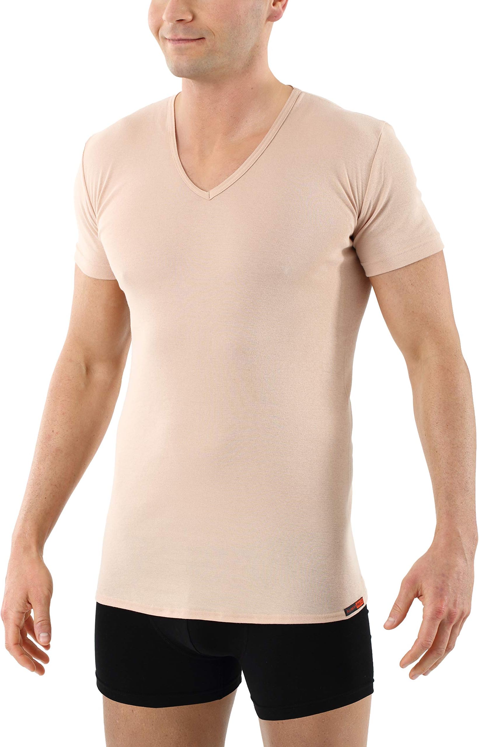 ALBERT KREUZ Men's Invisible Short Sleeve v-Neck Undershirt 100% Organic Cotton Nude