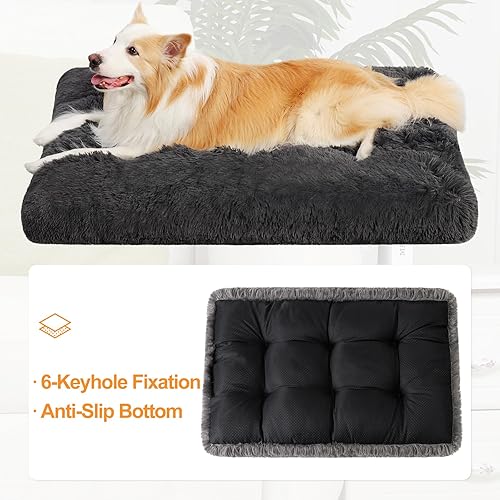 Miniatura 4 de KSIIA Cama para perros, lavable para perros extragrandes, de lujo, esponjosa, cómoda, gruesa, antideslizante, antiarañazos, 41 x 27 pulgadas, gris