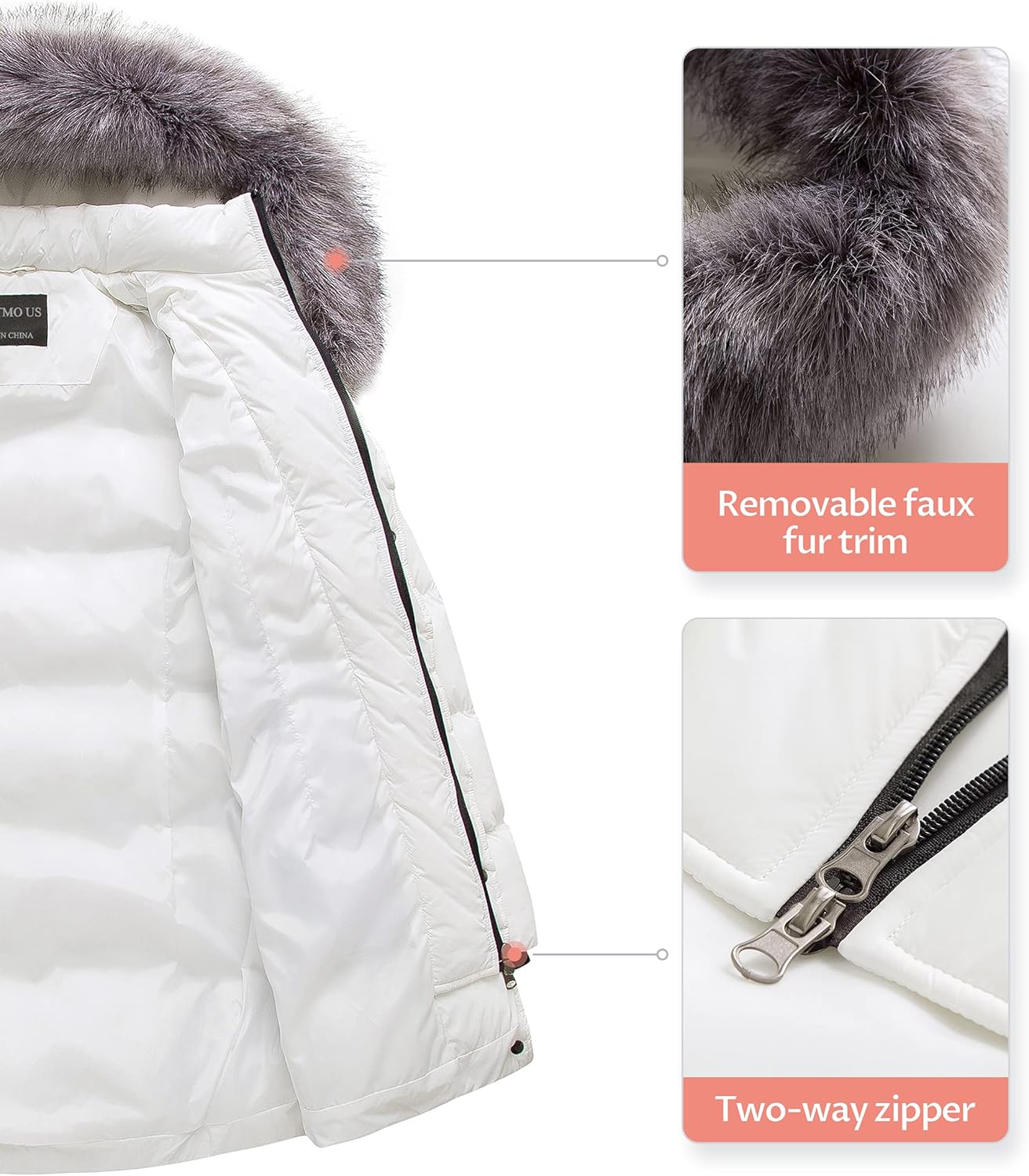 CREATMO US Women's Winter Snow Jacket Long Fur Puffer Coat With Removable Faux Fur Trim - Image 6
